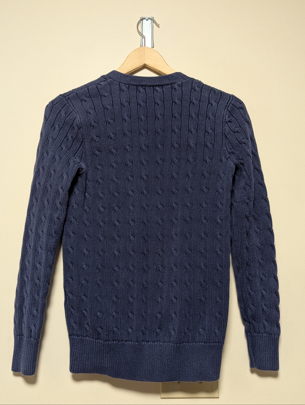 Ralph Lauren Cable Knit Cardigan Navy Suede Shoulder Patch Size M - Picture 7 of 7